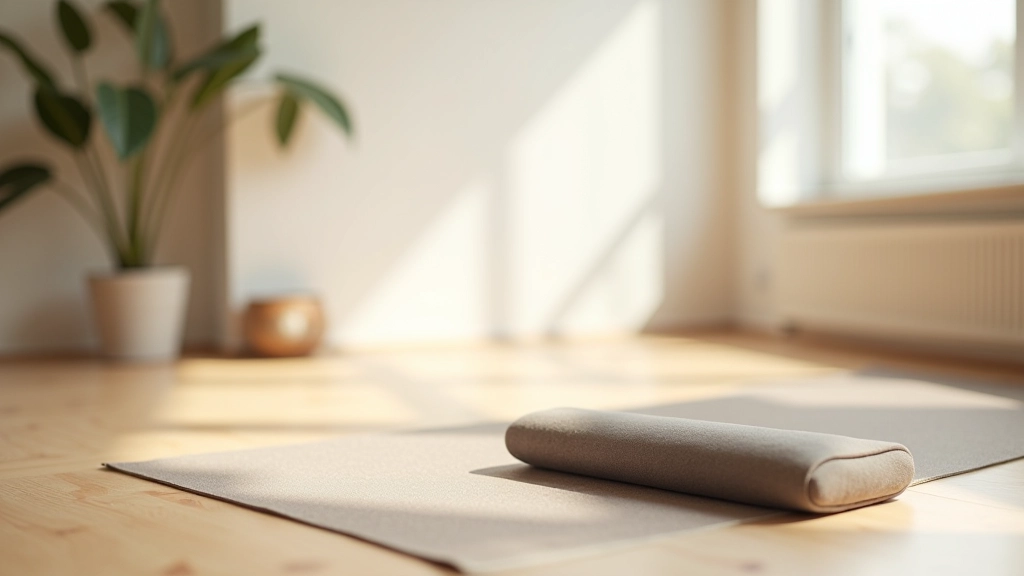 Yogamåtte og meditationspude i minimalistisk stue